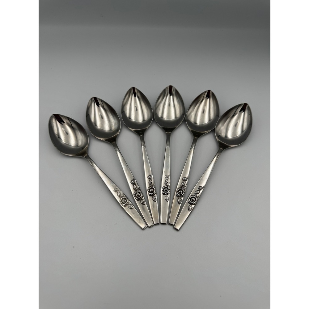 6 Vintage Oneida SSS Our Rose Stainless Steel Teaspoons Spoons Silverware Lot